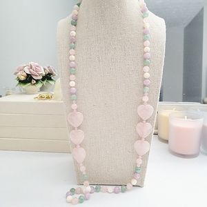 Beaded quartz heart long necklace